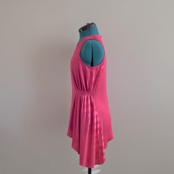Silk Trina Turk Hot Pink Asymmetrical Flowy Pleated Tank Top - Picture 4 of 9